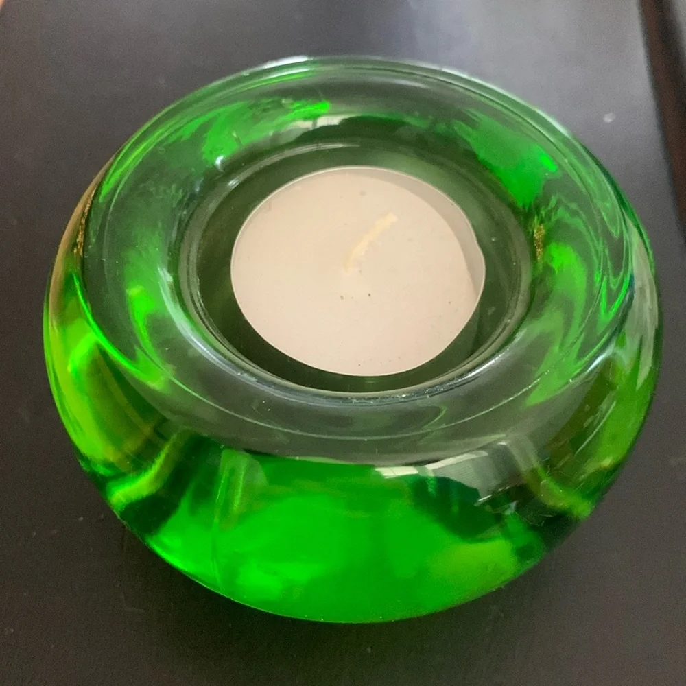 (4) CRATE & BARREL Dark Green Tea Light Candle Heavy Weight Votives